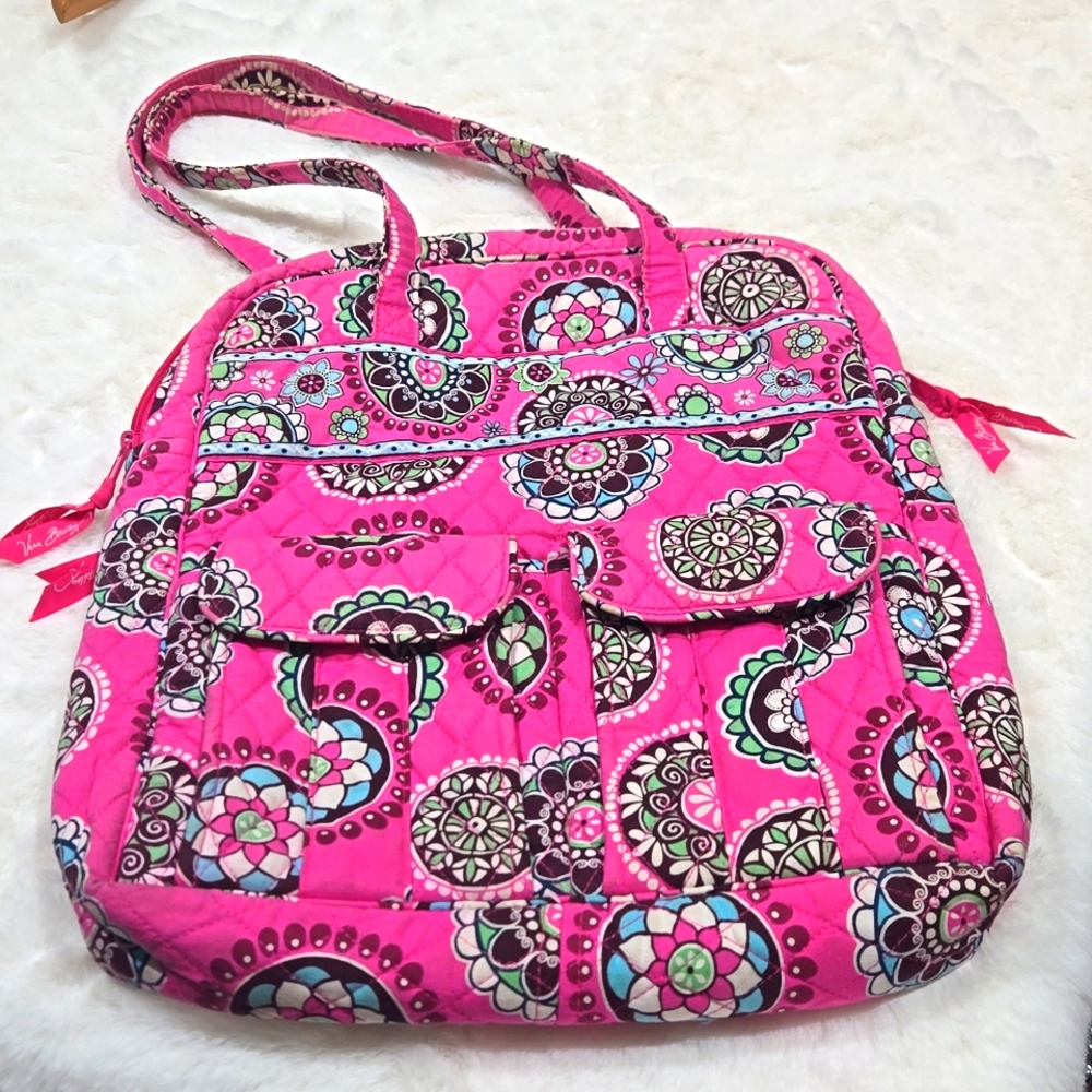 Vera Bradley large computer, book bag. Pink, blue, green, white, burgundy